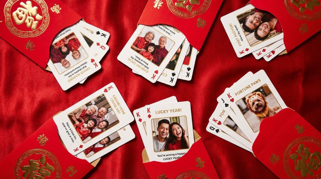 DIY Blind Box Red Packet game ideas using custom printed photo cards for Chinese New Year.